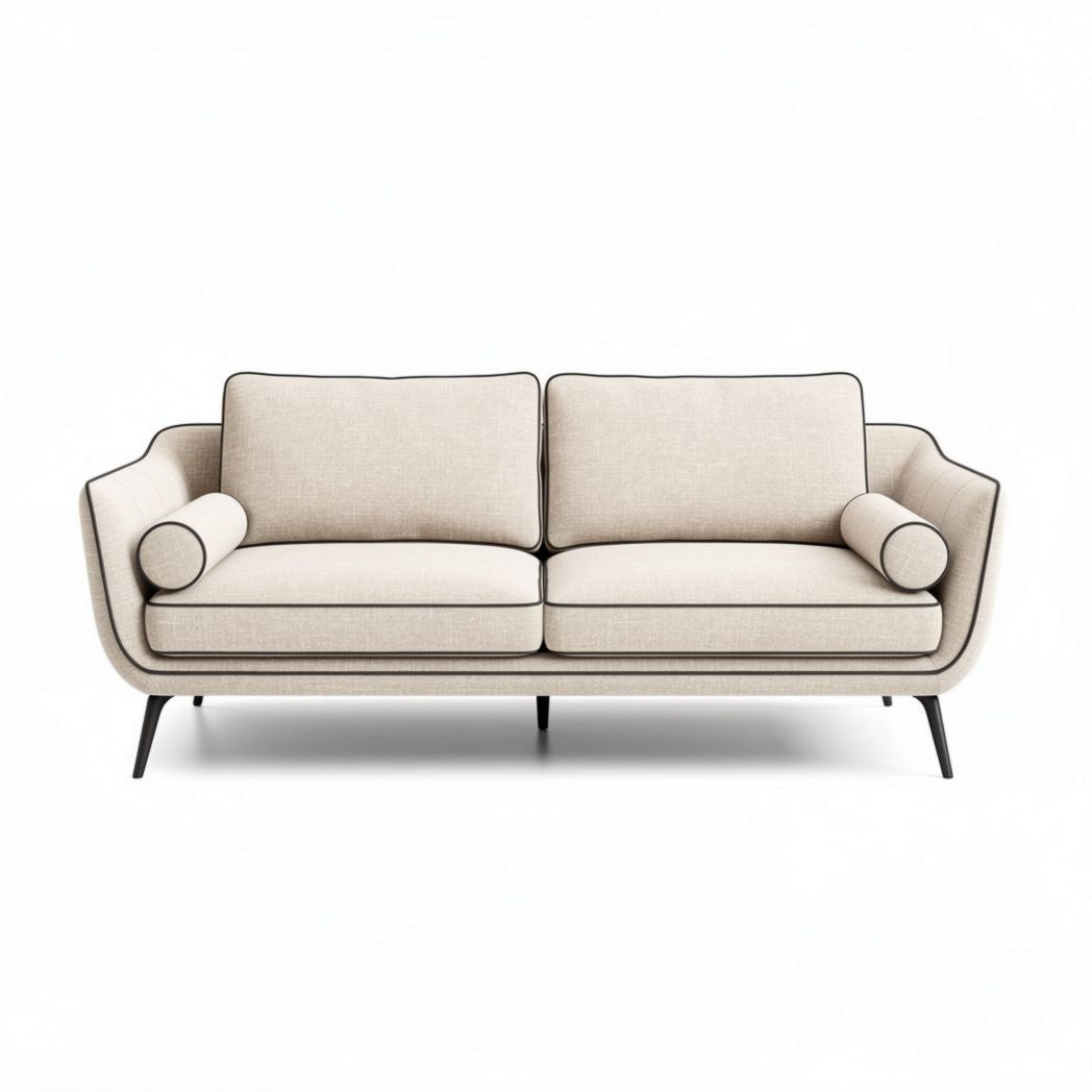 Sofa aus beige farbenem stoff mit metallfüßen 180 x 90 x 85cm