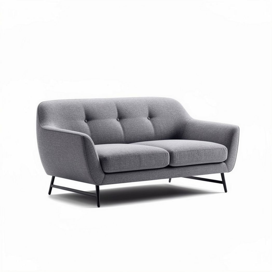 Graues zweisitziges Sofa aus Stoff mit schwarzem Metallgestell 180 x 85 x 75cm