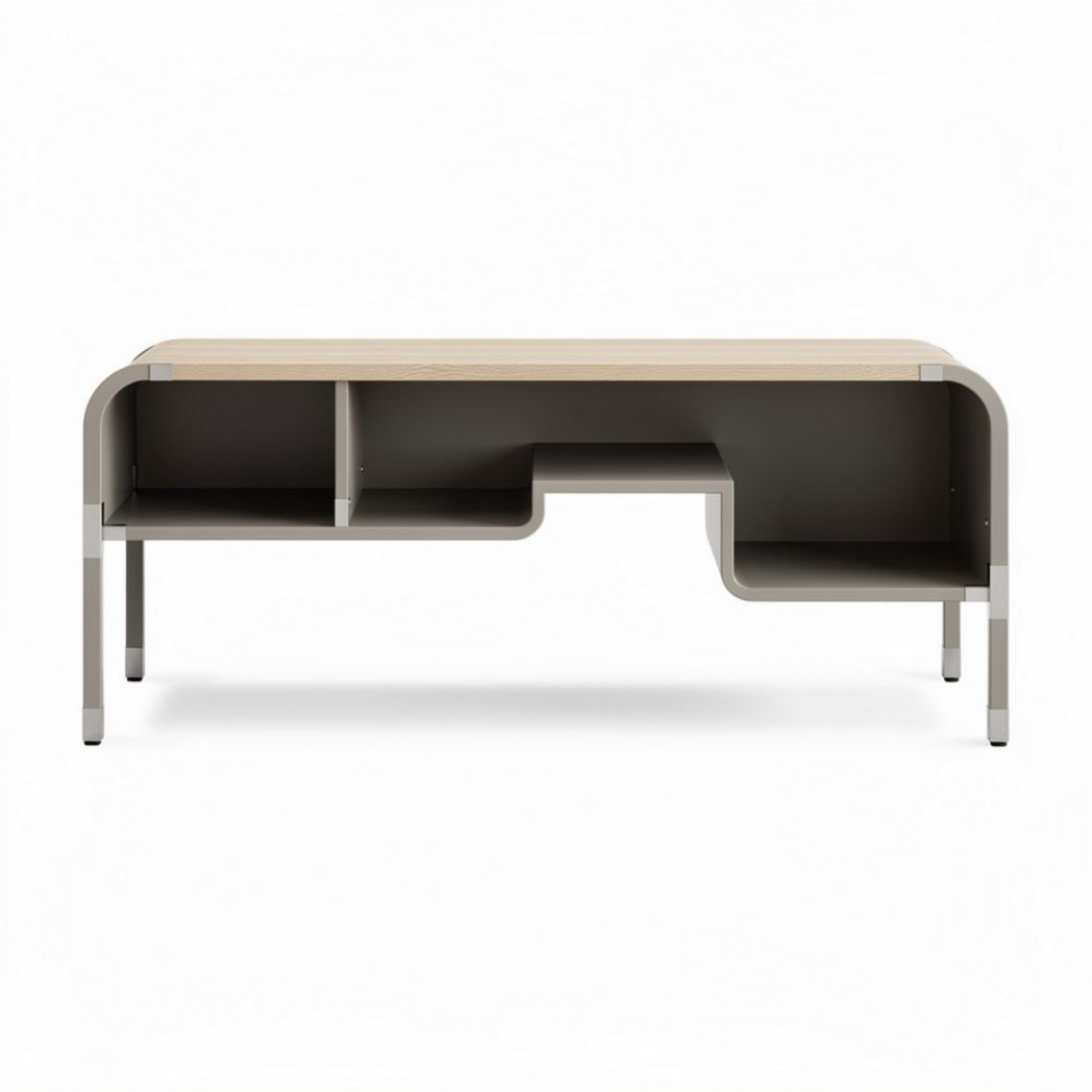 Schreibtisch aus Holz und Metall in grau mit Ablageflächen 120 x 60 x 75cm