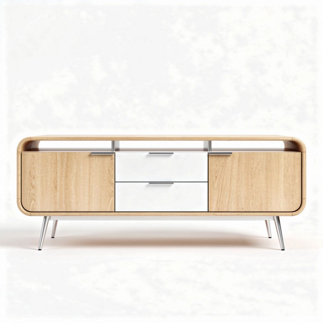 Fernsehtisch aus Holz mit zwei Schubladen und einer Tür in Weiß 150 x 40 x 50cm
