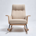 Schaukelstuhl aus beige textil mit holzrahmen und metallgestell 80 x 75 x 90cm