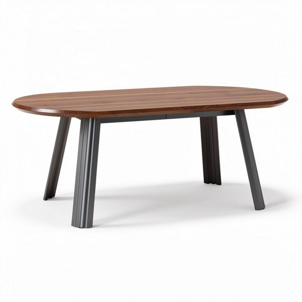 Esstisch oval 200 x 100 x 75 cm aus Holz in braun mit metallischen Beinen