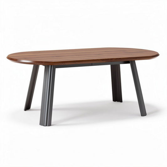 Esstisch oval 200 x 100 x 75 cm aus Holz in braun mit metallischen Beinen